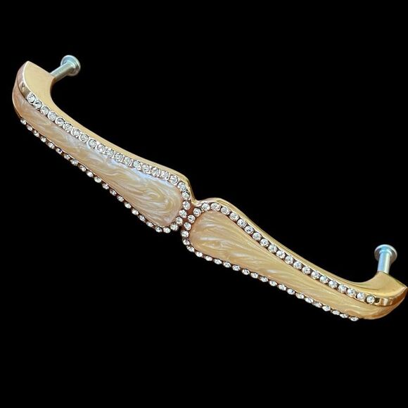 Set of 4 Drawer or Cabinet Handle Pulls Faux Pearl Cream Gold with Rhinestones - Picture 1 of 10